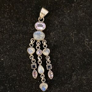 Nicky Butler Moonstone and Multi-Gemstone 825 SS Pendant  .. Amethyst Garnet
